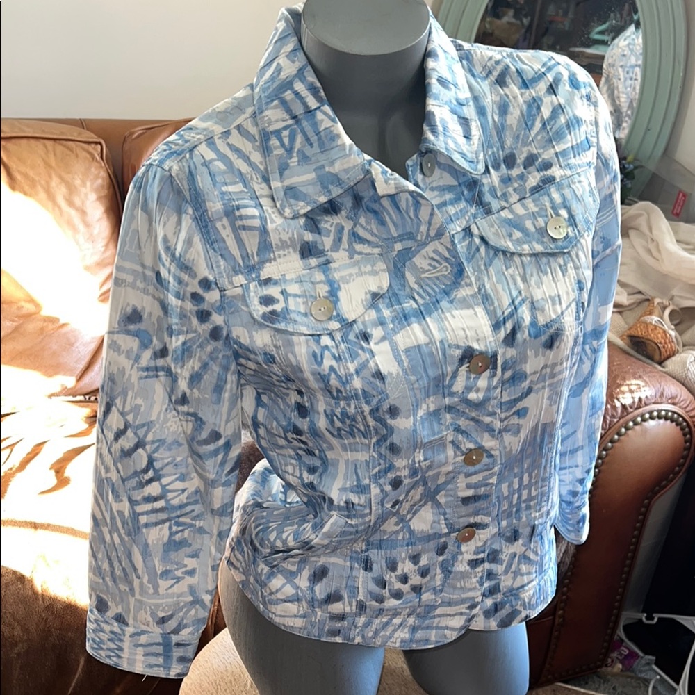 Ruby Rd. Blue and White Abstract Jacket Sz 6